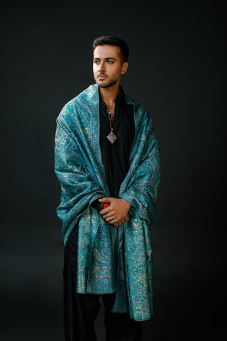 Regal Mughal Dynasty Shawl - Empress Teal