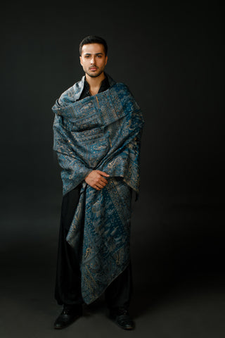 Regal Mughal Dynasty Shawl - Midnight Sapphire