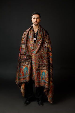 Regal Mughal Dynasty Shawl - Mughal Courtyard