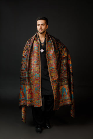 Regal Mughal Dynasty Shawl - Mughal Courtyard