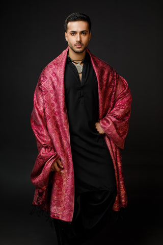 Regal Mughal Dynasty Shawl - Desert Rose