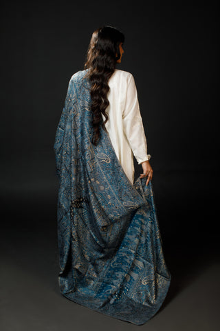 Regal Mughal Dynasty Shawl - Midnight Sapphire