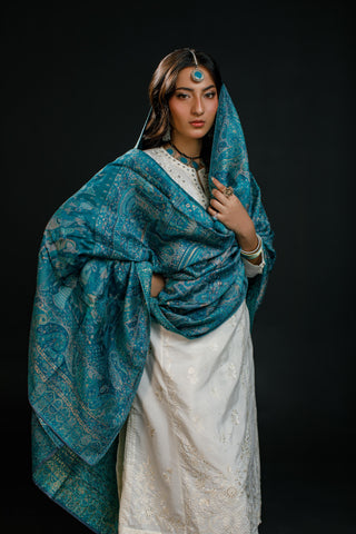Regal Mughal Dynasty Shawl - Empress Teal