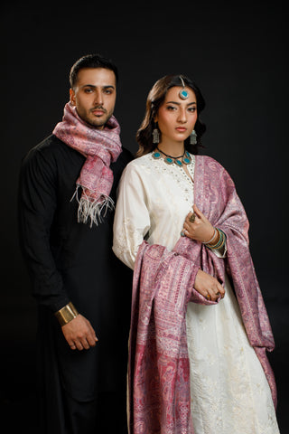 Regal Mughal Dynasty Shawl - Pink Salt