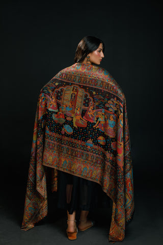 Regal Mughal Dynasty Shawl - Mughal Courtyard